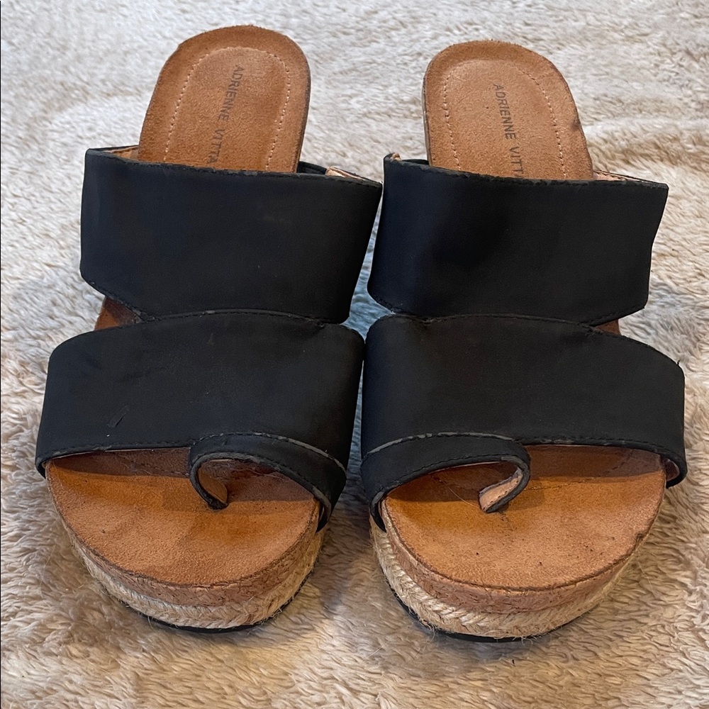 Adrienne Vittadini Black Wedge Sandals